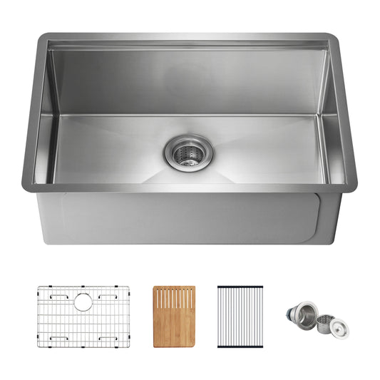 27" Handcrafted 316 Marine Grade Stainless Steel 16 Gauge Single Bowl Workstation Undermount Kitchen Sink