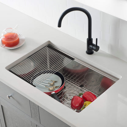 27" Handcrafted 316 Marine Grade Stainless Steel 16 Gauge Single Bowl Workstation Undermount Kitchen Sink