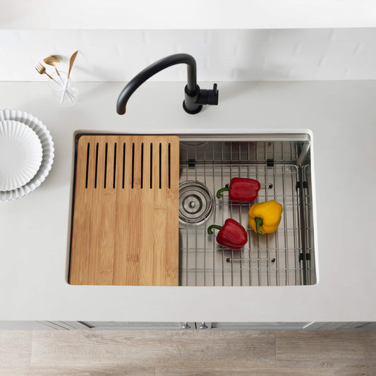 30" Handcrafted 316 Marine Grade Stainless Steel 16 Gauge Single Bowl Workstation Undermount Kitchen Sink