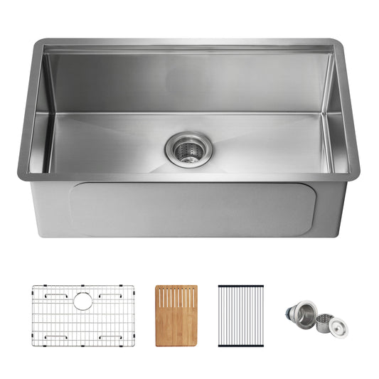 30" Handcrafted 316 Marine Grade Stainless Steel 16 Gauge Single Bowl Workstation Undermount Kitchen Sink