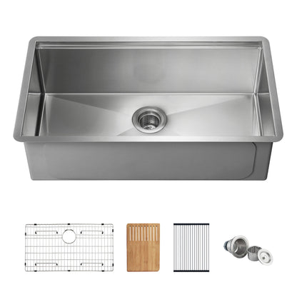 33" Handcrafted 316 Marine Grade Stainless Steel 16 Gauge Single Bowl Workstation Undermount Kitchen Sink