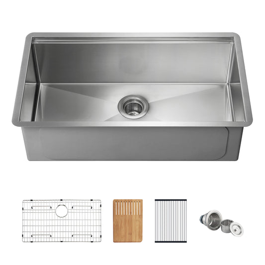 33" Handcrafted 316 Marine Grade Stainless Steel 16 Gauge Single Bowl Workstation Undermount Kitchen Sink