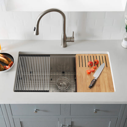 33" Handcrafted 316 Marine Grade Stainless Steel 16 Gauge Single Bowl Workstation Undermount Kitchen Sink