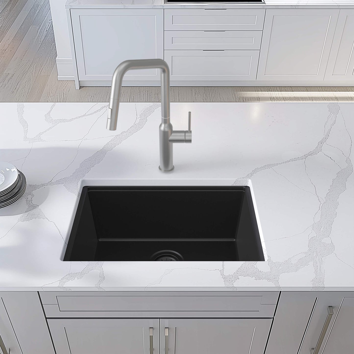 23" Undermount Workstation Single Bowl Quartz Kitchen Sink