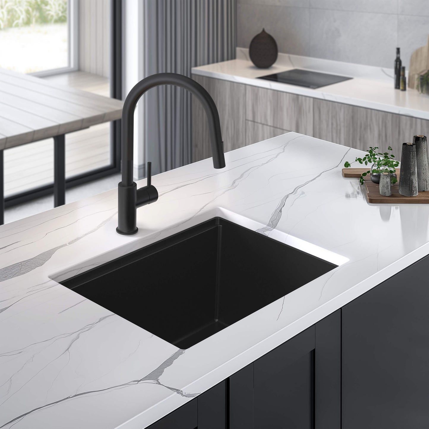 25" Undermount Workstation Single Bowl Quartz Kitchen Sink