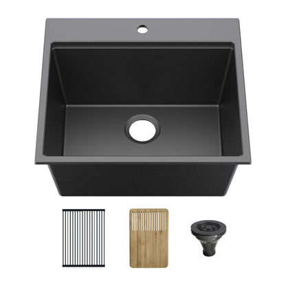 25" Top-Mount Workstation Single Bowl Quartz Kitchen Sink
