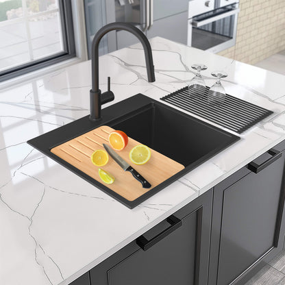 25" Top-Mount Workstation Single Bowl Quartz Kitchen Sink