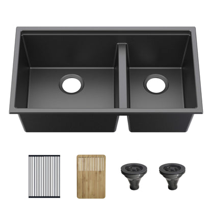 33" Undermount Workstation Double Bowl Quartz Kitchen Sink