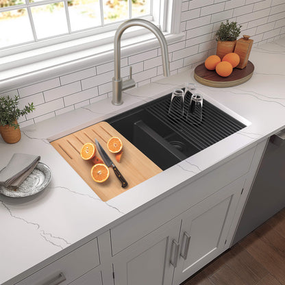 33" Undermount Workstation Double Bowl Quartz Kitchen Sink