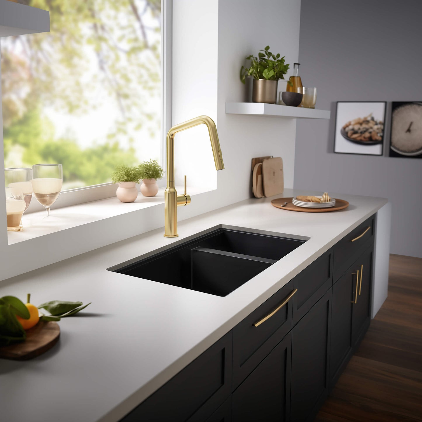 33" Undermount Workstation Double Bowl Quartz Kitchen Sink