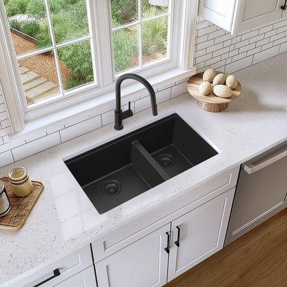 33" Undermount Workstation Double Bowl Quartz Kitchen Sink