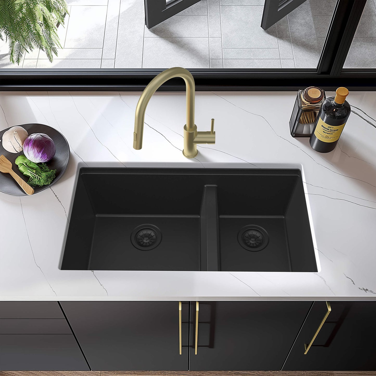 33" Undermount Workstation Double Bowl Quartz Kitchen Sink