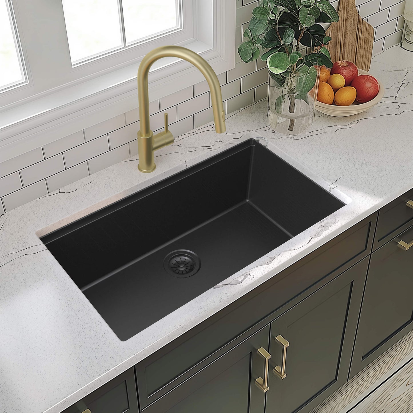 33" Undermount Workstation Single Bowl Quartz Kitchen Sink