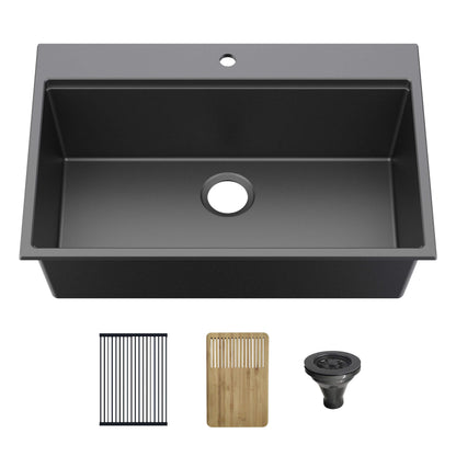 33" Top-Mount Workstation Single Bowl Quartz Kitchen Sink