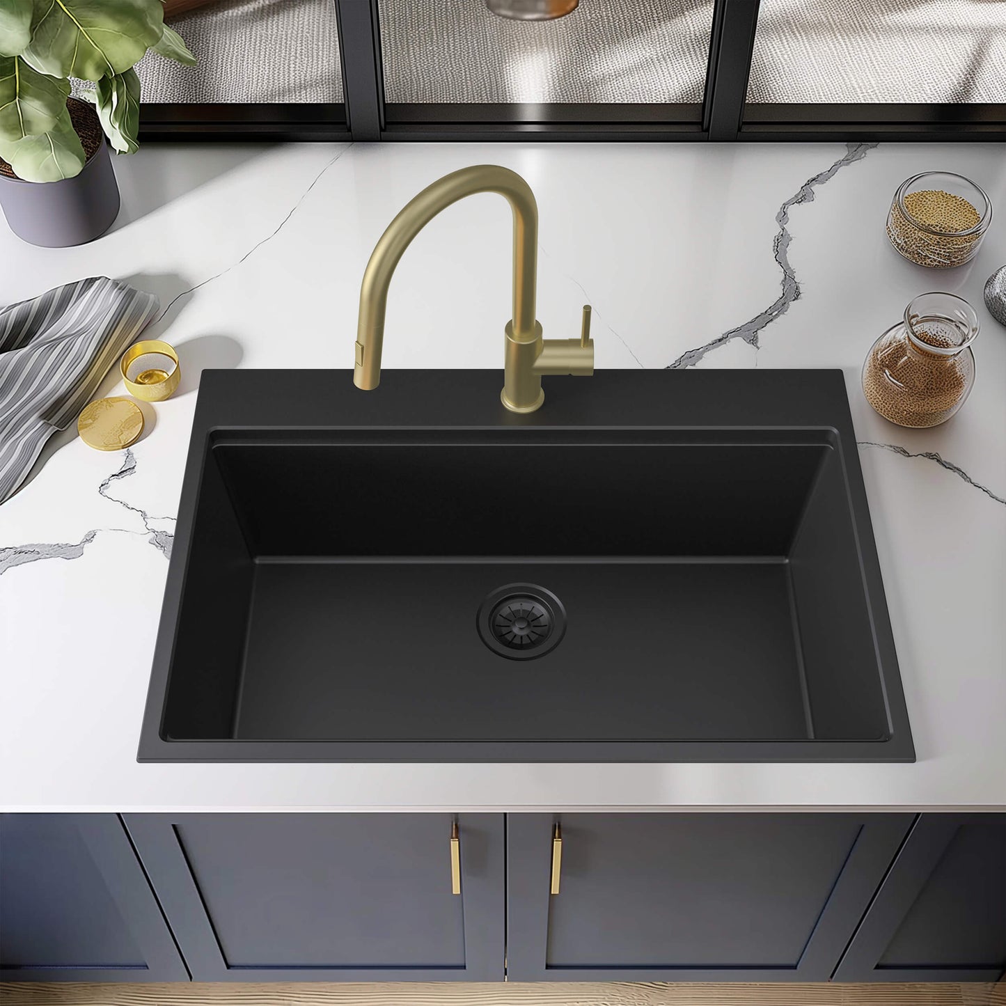 33" Top-Mount Workstation Single Bowl Quartz Kitchen Sink