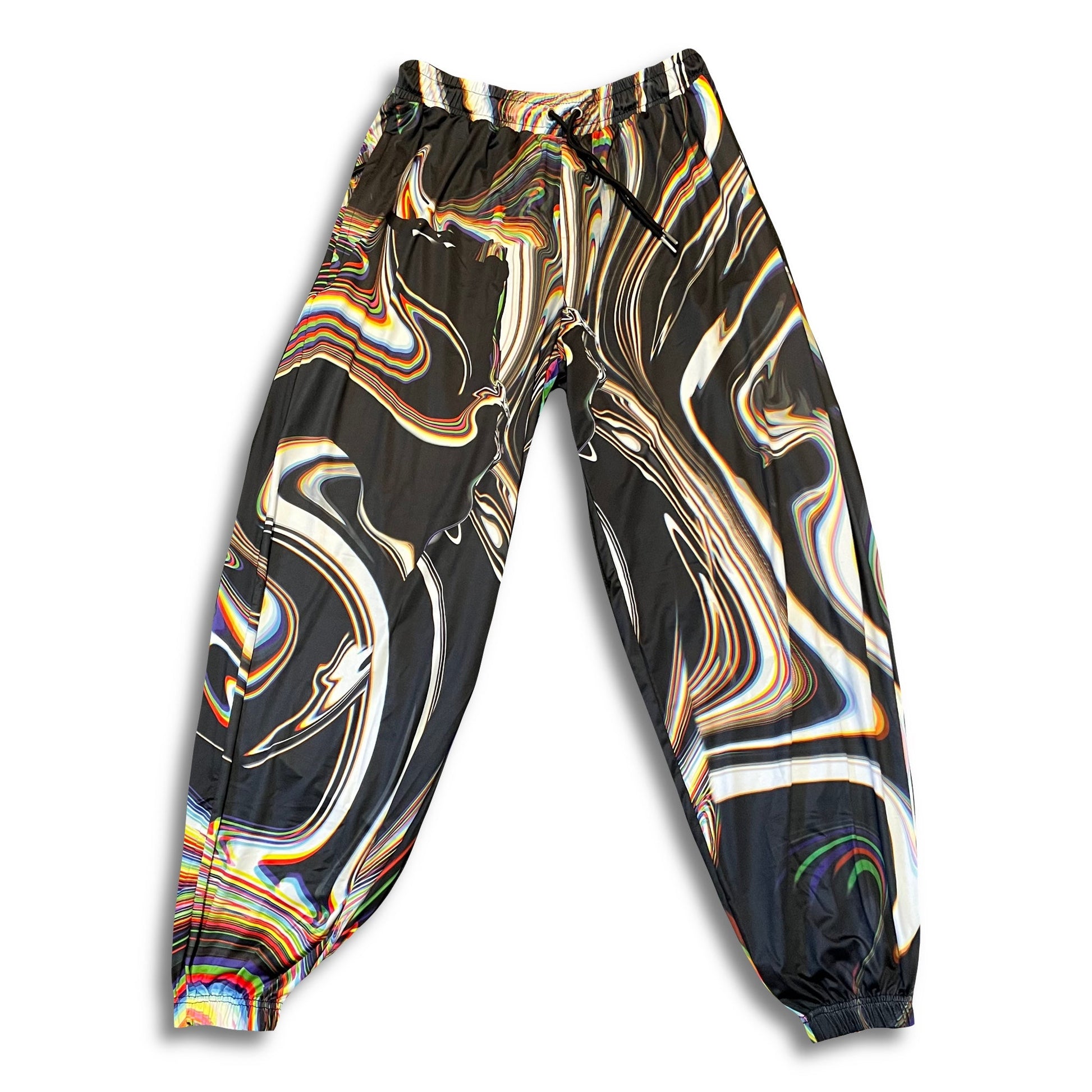 Colorful, patterned pants on a white background