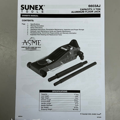 SSUNEX TOOLS 3 Ton Aluminum Floor Jack, Red 6603AJ