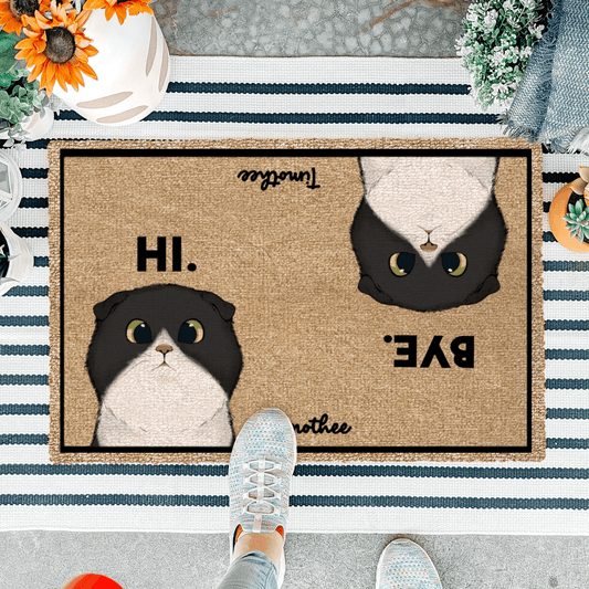 Pet Cat Hi and Bye - Custom Funny Doormat - Personalized Gift for Birthday, Housewarming, Friend, Dog Lover, Dog Mom, Dog Dad | Pet Owner