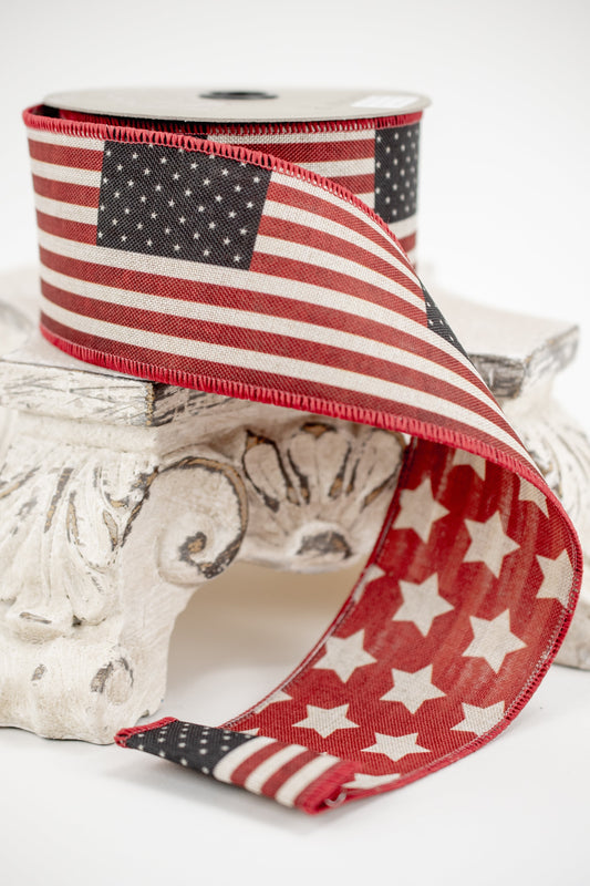 2.5" x 10yds linen americana flag stars, natural