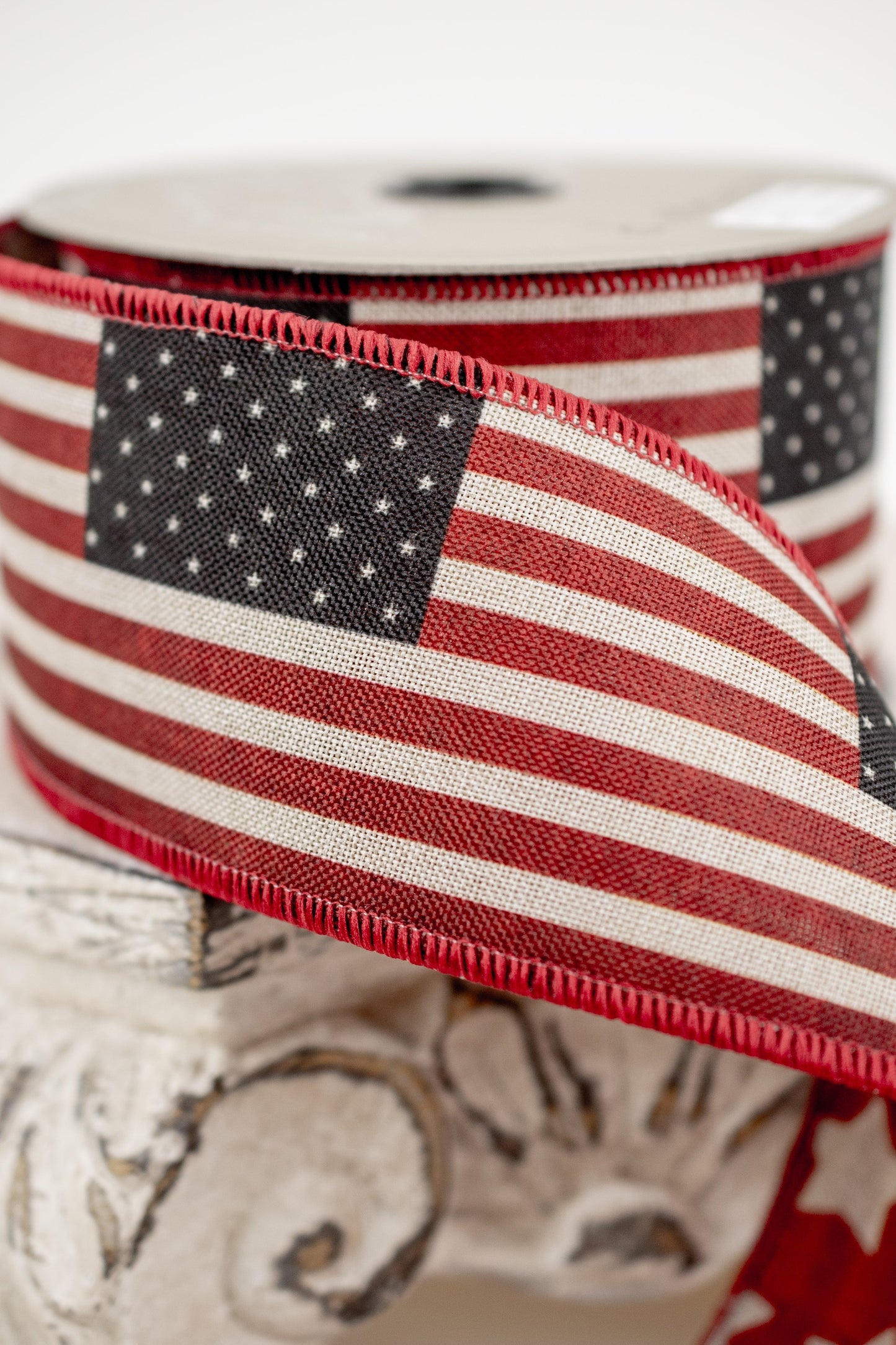 2.5" x 10yds linen americana flag stars, natural