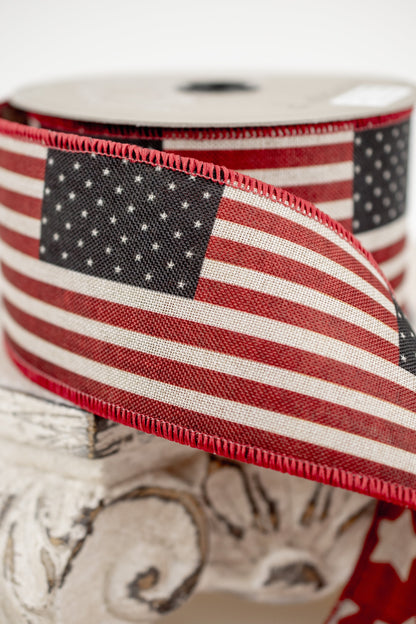 2.5" x 10yds linen americana flag stars, natural