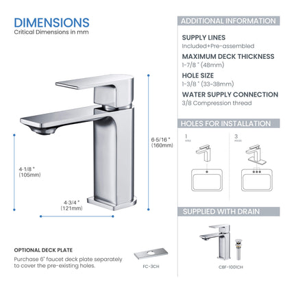 Aurora Single Handle Bathroom Vanity Sink Faucet with Pop Up Drain