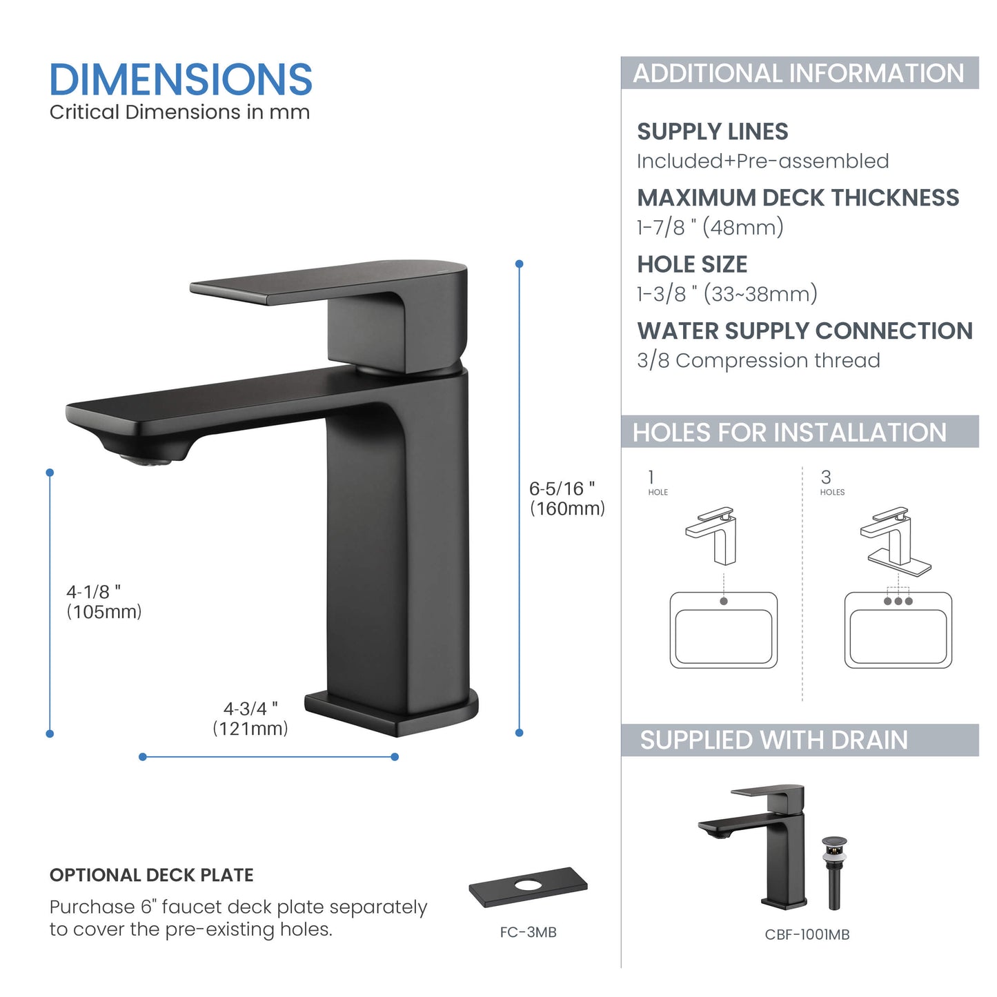 Aurora Single Handle Bathroom Vanity Sink Faucet with Pop Up Drain