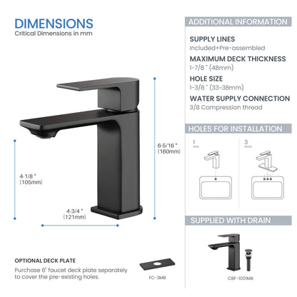 Aurora Single Handle Bathroom Vanity Sink Faucet with Pop Up Drain