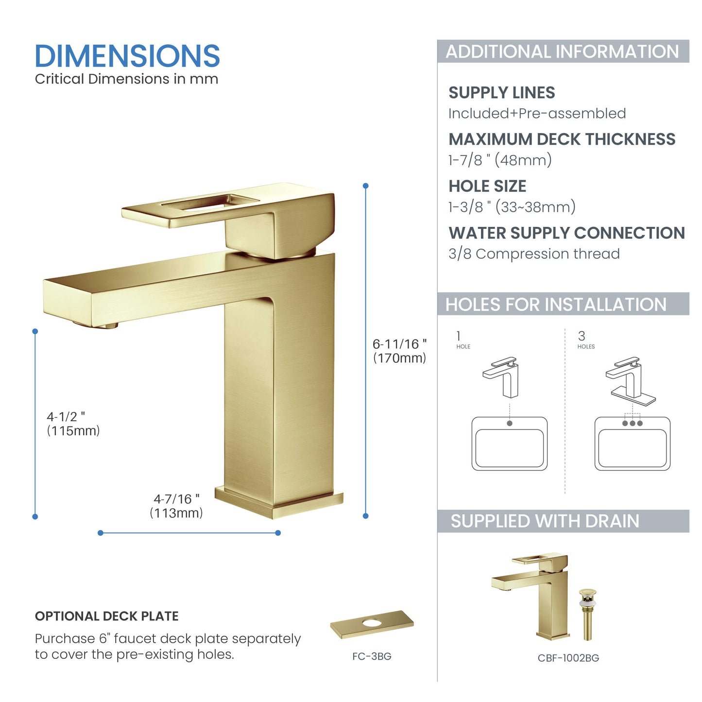 Quadra Single Handle Bathroom Vanity Sink Faucet with Pop Up Drain