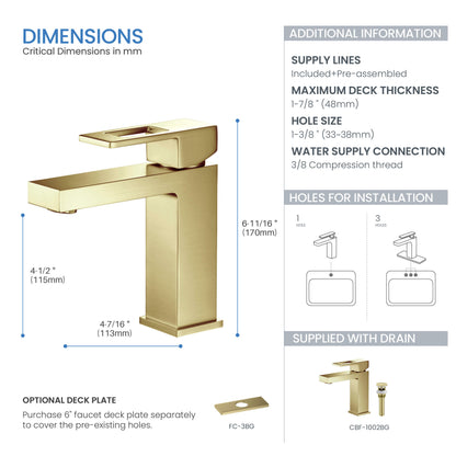 Quadra Single Handle Bathroom Vanity Sink Faucet with Pop Up Drain