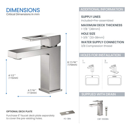 Quadra Single Handle Bathroom Vanity Sink Faucet with Pop Up Drain