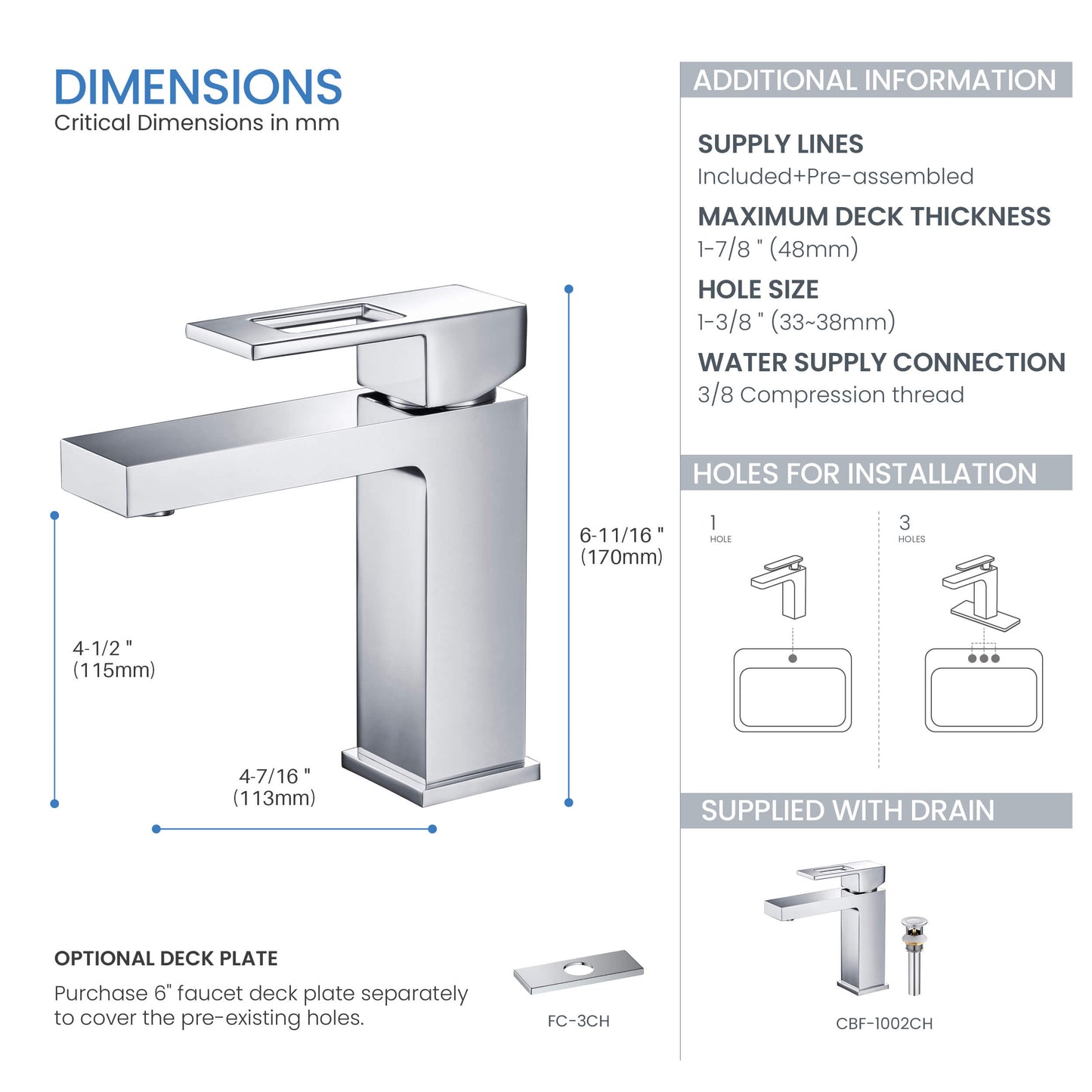 Quadra Single Handle Bathroom Vanity Sink Faucet with Pop Up Drain