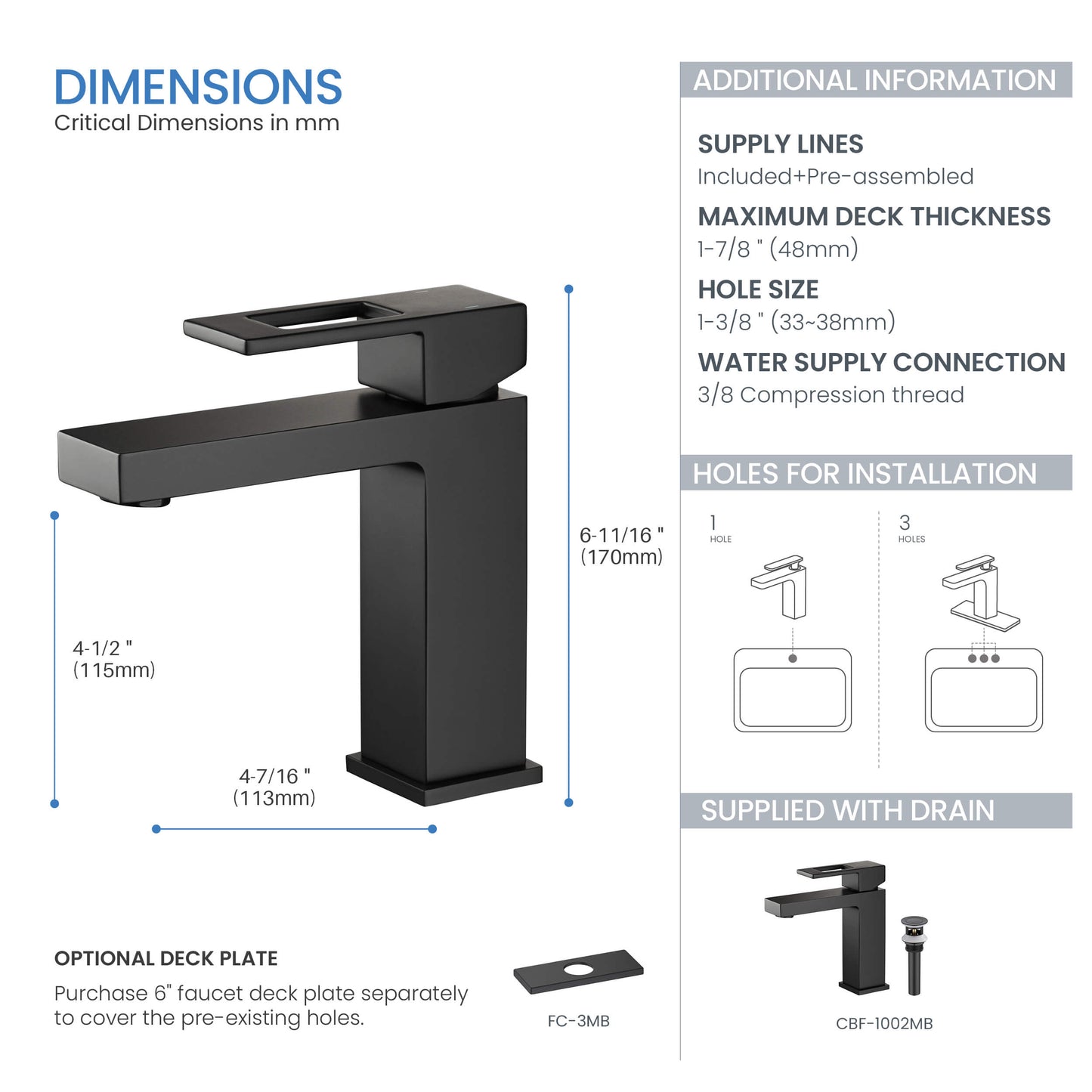 Quadra Single Handle Bathroom Vanity Sink Faucet with Pop Up Drain