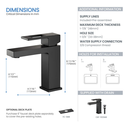 Quadra Single Handle Bathroom Vanity Sink Faucet with Pop Up Drain