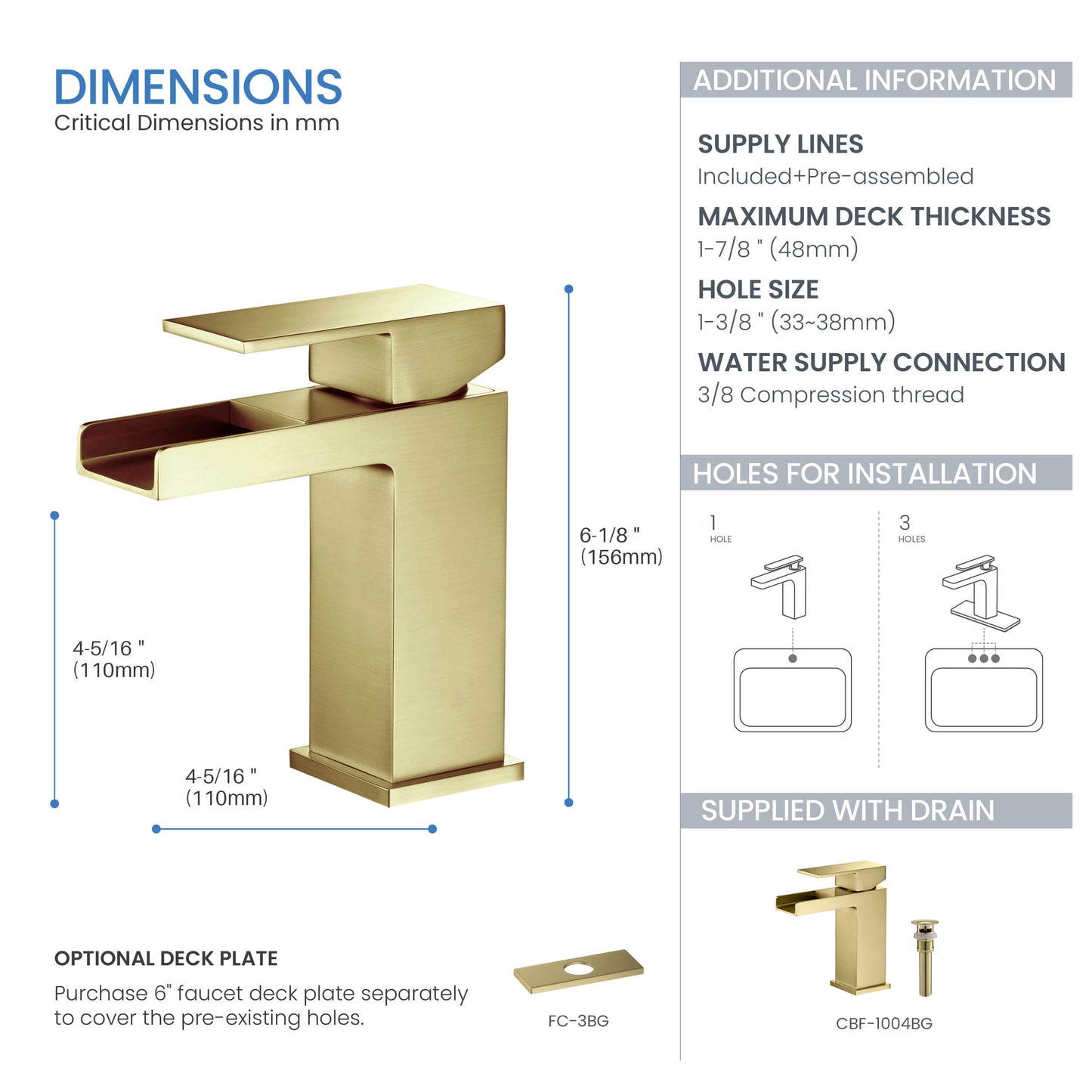 Quadra Waterfall Single Handle Bathroom Vanity Sink Faucet with Pop Up Drain