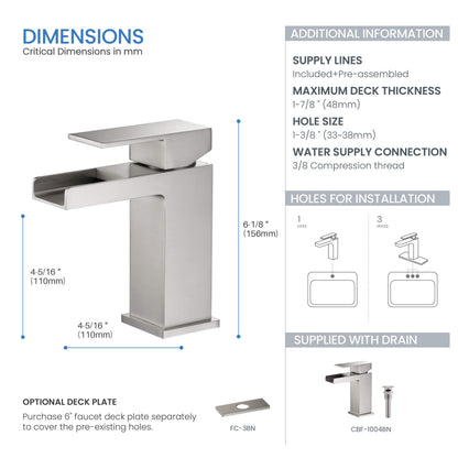 Quadra Waterfall Single Handle Bathroom Vanity Sink Faucet with Pop Up Drain