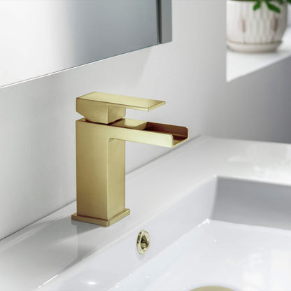Quadra Waterfall Single Handle Bathroom Vanity Sink Faucet with Pop Up Drain