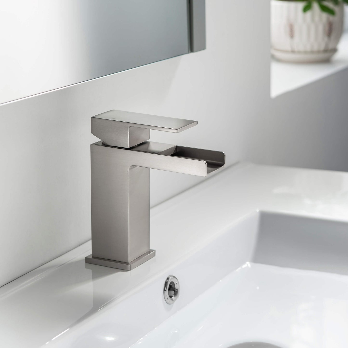 Quadra Waterfall Single Handle Bathroom Vanity Sink Faucet with Pop Up Drain