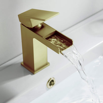 Quadra Waterfall Single Handle Bathroom Vanity Sink Faucet with Pop Up Drain