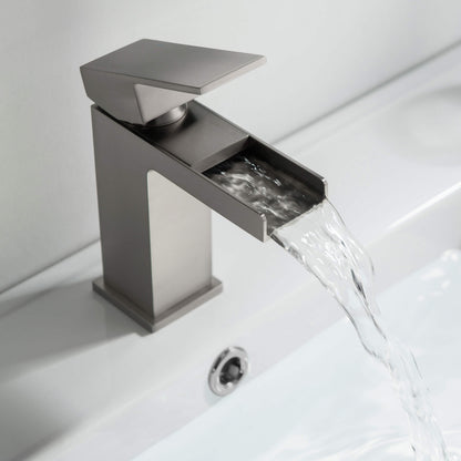 Quadra Waterfall Single Handle Bathroom Vanity Sink Faucet with Pop Up Drain
