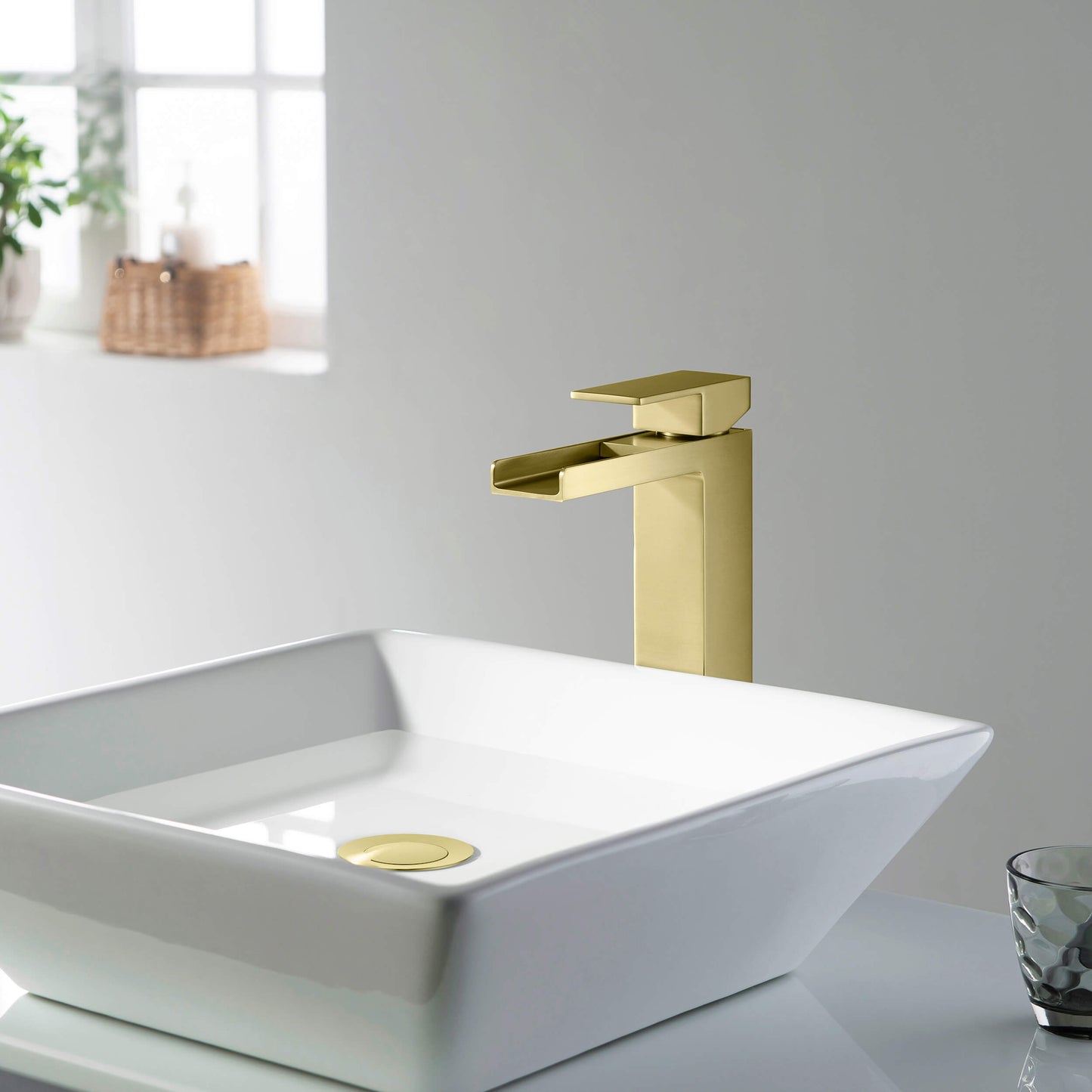 Quadra Waterfall Single Handle Bathroom Vessel Sink Faucet with Pop Up Drain