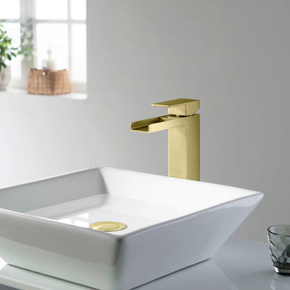 Quadra Waterfall Single Handle Bathroom Vessel Sink Faucet with Pop Up Drain