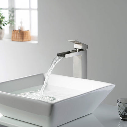 Quadra Waterfall Single Handle Bathroom Vessel Sink Faucet with Pop Up Drain