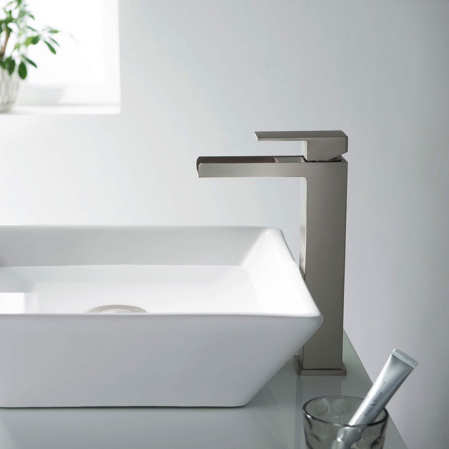 Quadra Waterfall Single Handle Bathroom Vessel Sink Faucet with Pop Up Drain