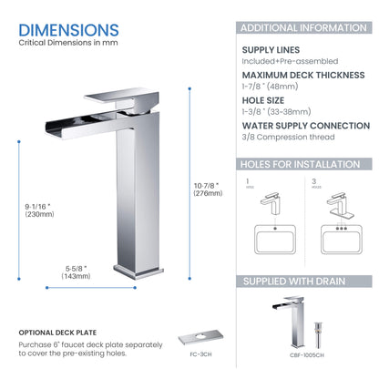 Quadra Waterfall Single Handle Bathroom Vessel Sink Faucet with Pop Up Drain