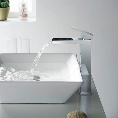 Quadra Waterfall Single Handle Bathroom Vessel Sink Faucet with Pop Up Drain
