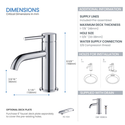 Halo Single Handle Bathroom Vanity Sink Faucet with Pop Up Drain