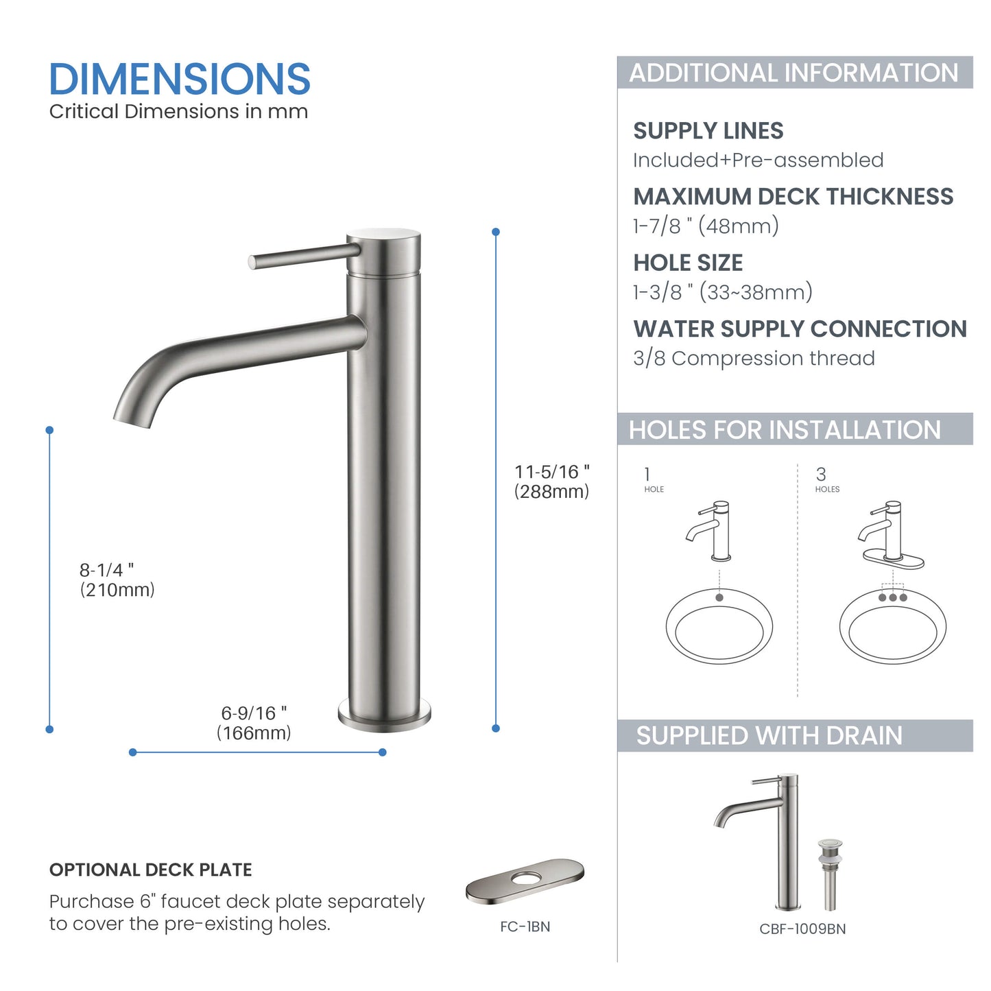 Halo Single Handle Bathroom Vessel Sink Faucet with Pop Up Drain