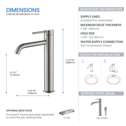 Halo Single Handle Bathroom Vessel Sink Faucet with Pop Up Drain