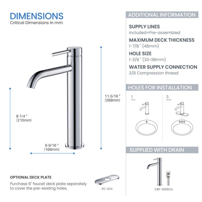 Halo Single Handle Bathroom Vessel Sink Faucet with Pop Up Drain